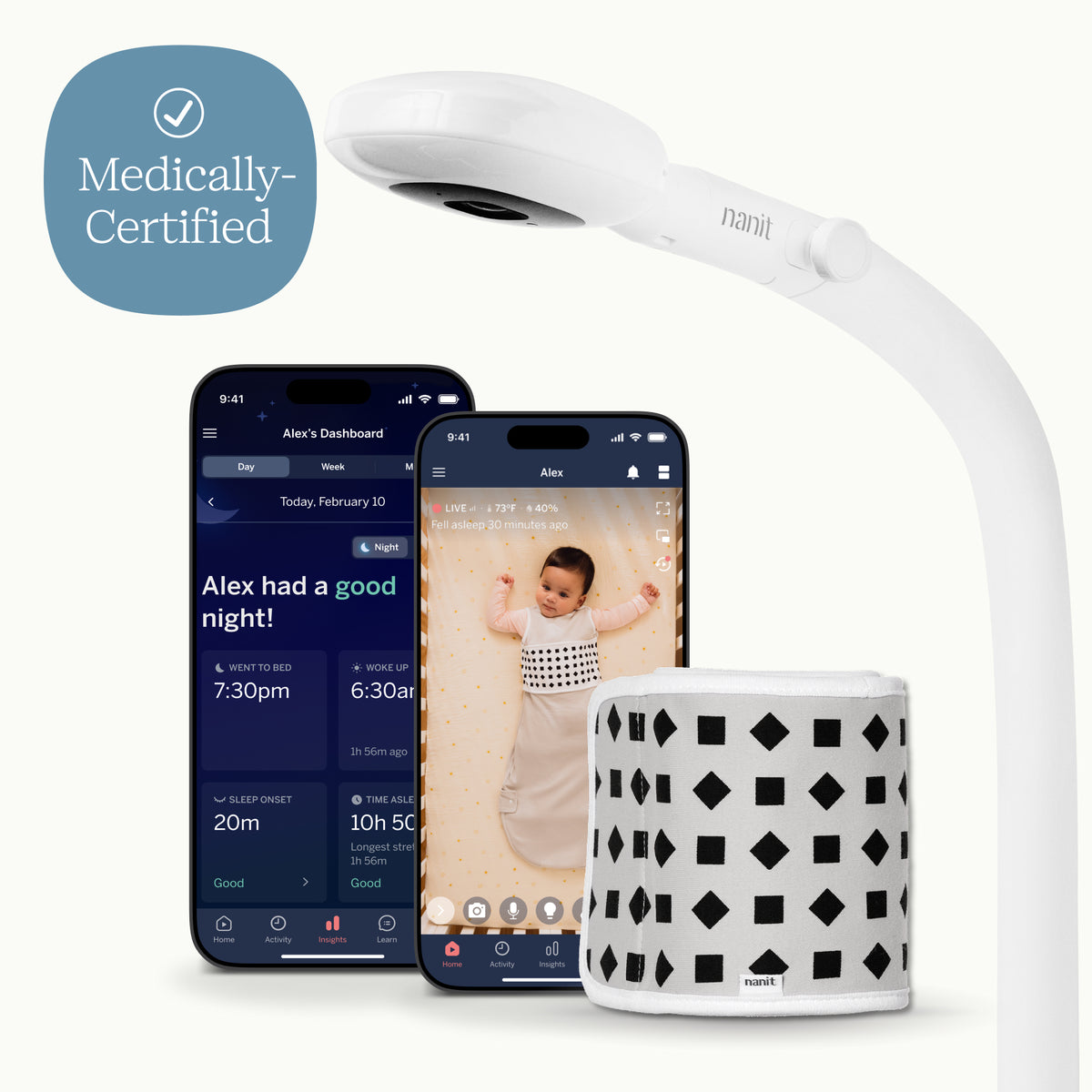 EN | Nanit Pro baby monitor with app, Floor Stand and Breathing Band