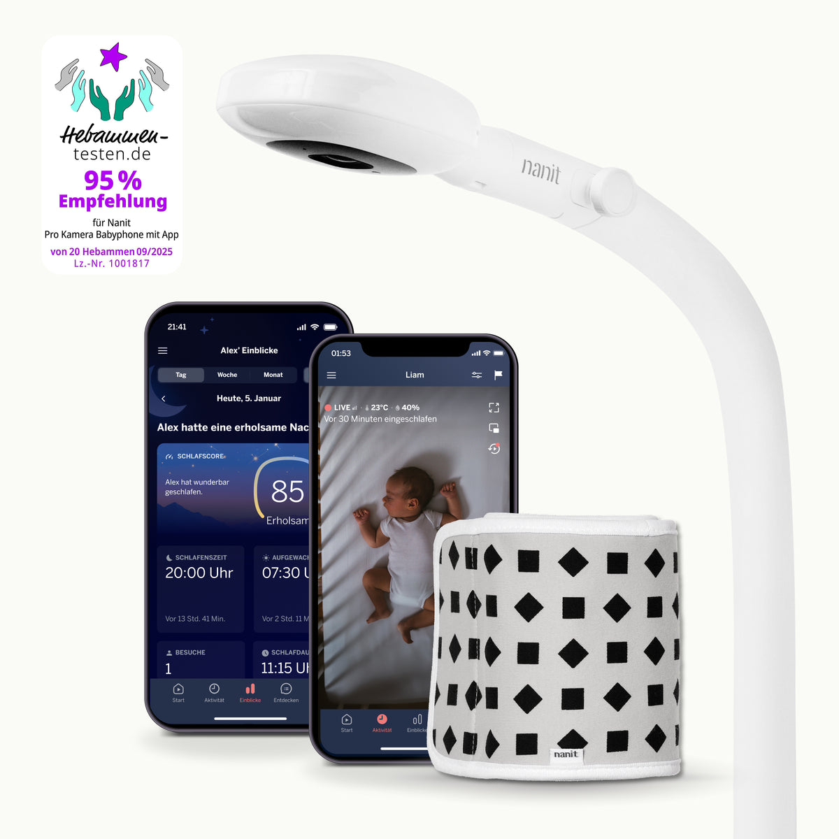 DE | Nanit Pro Babyphone mit App, Bodenständer und Atemband
