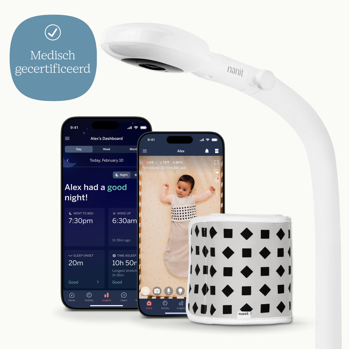 NL | Nanit Pro camera babyfoon met app, Floor Stand en Ademhalingsband
