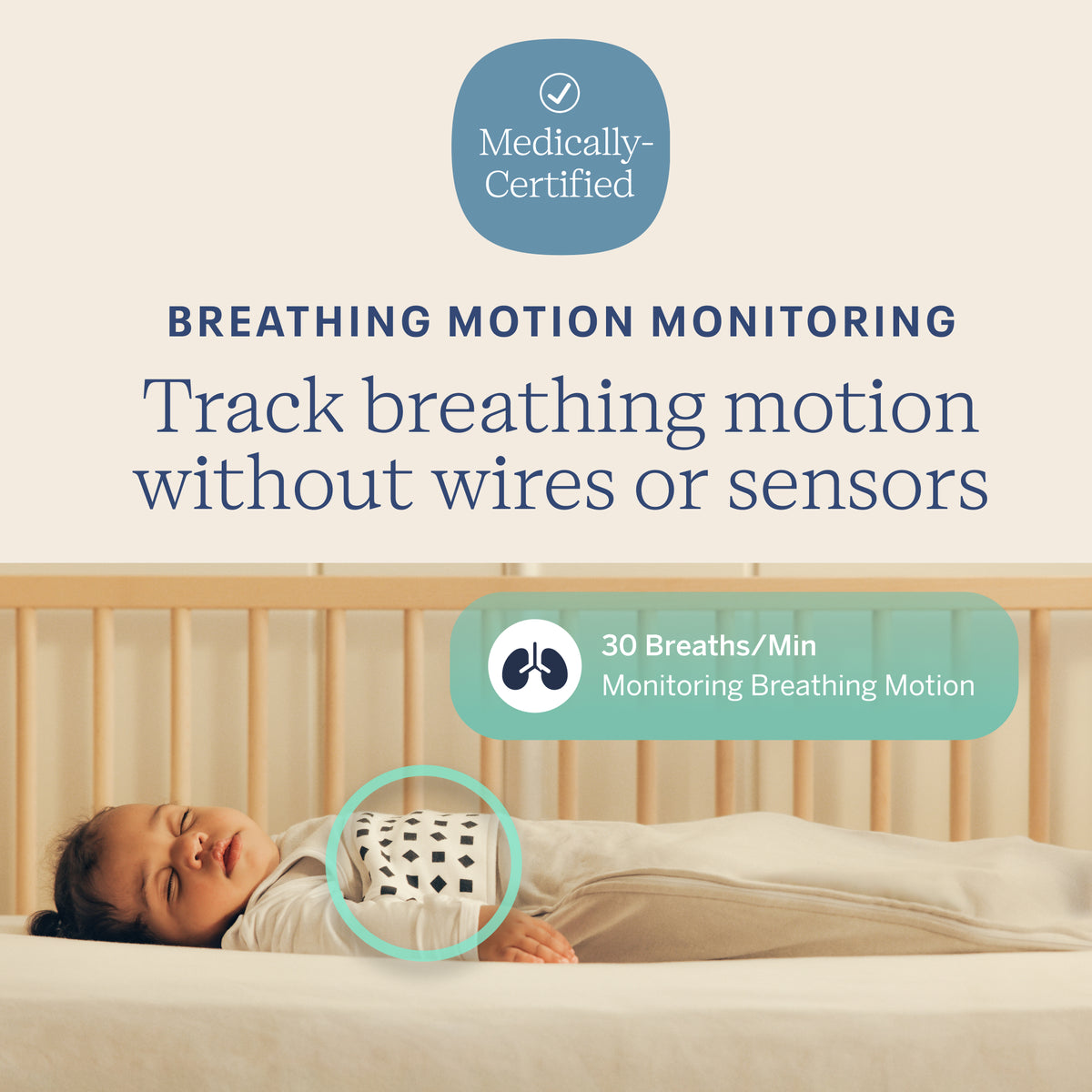 | Nanit Breathing Motion Monitoring tracks your baby’s breathing motion without wires or sensors using Nanit Breathing Wear