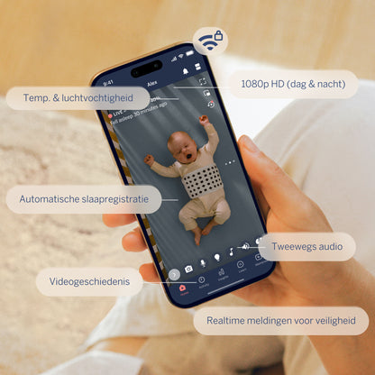 | Nanit slimme babyfoon-app met 1080p HD-video, slaapregistratie, videogeschiedenis, tweewegsaudio, temperatuur- en luchtvochtigheidsmeting en realtime veiligheidsmeldingen