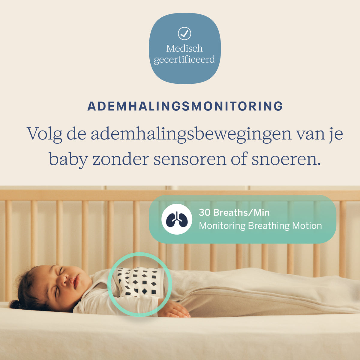 | Nanit Ademhalingsbewaking volgt de ademhalingsbewegingen van je baby zonder draden of sensoren met de Nanit Ademhalingsband