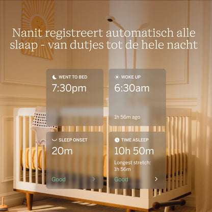 | Nanit automatische slaaptracking met inzicht in bedtijd, inslaaptijd, slaapduur en wakker worden van je baby