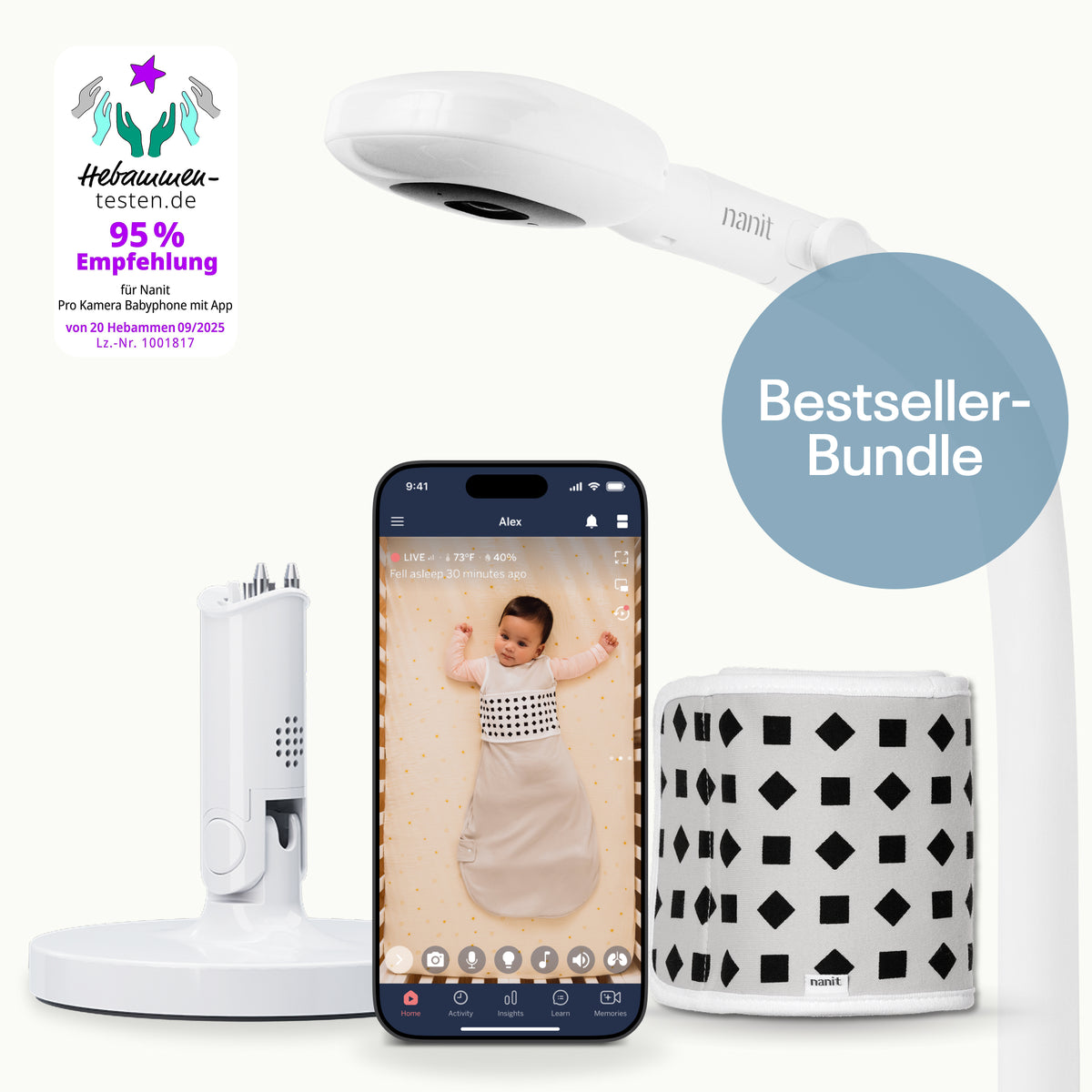 | Nanit Bestseller Bundle with Pro baby monitor, Floor Stand, app and Breathing Band