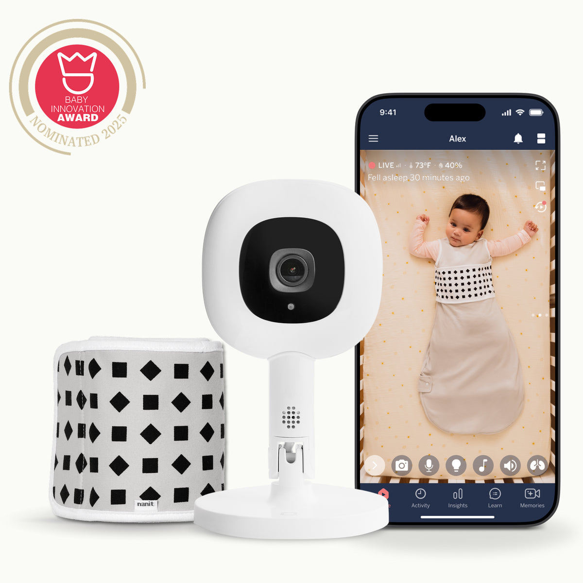 | Babyphone Nanit Pro avec Flex Stand, application et Bande respiratoire