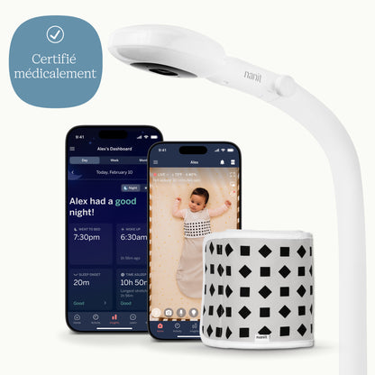| Babyphone Nanit Pro avec application, support au sol et Bande respiratoire